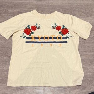 Urban Outfitters Cream Tee with Red Floral Design